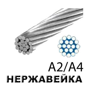 Трос стальной (жесткий), (плетение 1*19), из нержавеющей стали, (А2, A4) "АРТ 8378"